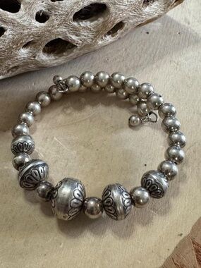 Carolyn Pollack Relios 925 Sterling Silver Native Pearl Bead Coil Wrap Bracelet